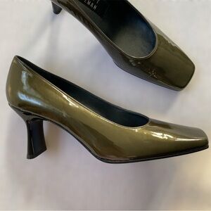 Stuart Weitzman Patent Leather Olive Green Metallic Heels Size 7B